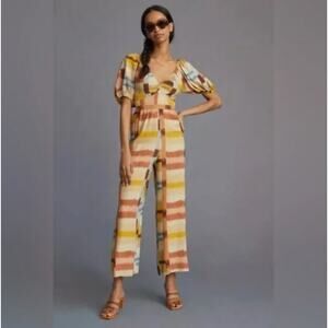 Ranna Gill Anthropologie NWT $188 Tie-Back Jumpsuit in Yellow Motif Size Medium